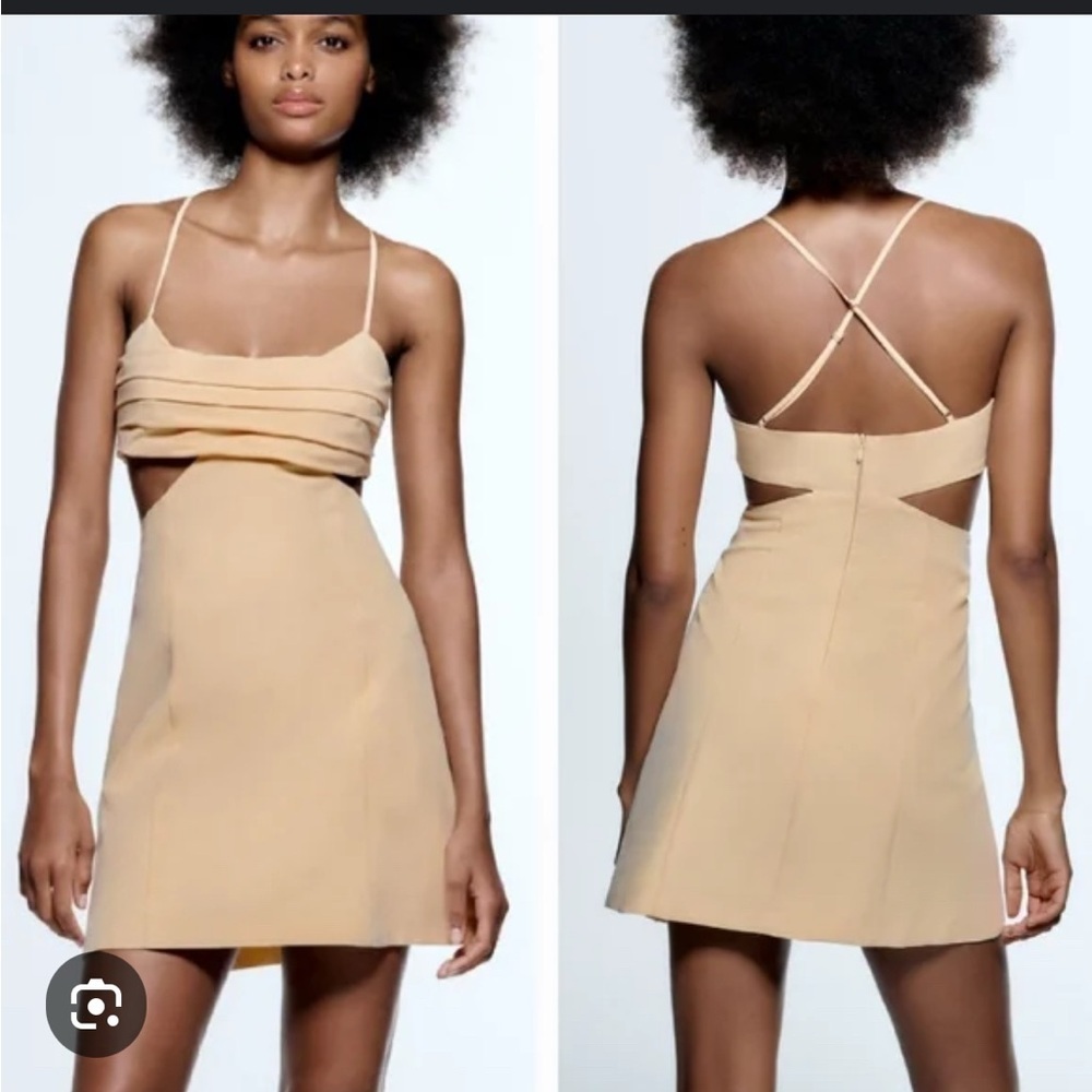 Zara Cream Linen Blend Halter Cut Out Sundress NWT  Size XLarge